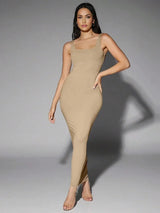 Rebecca Maxi Dress - Refined Style - Slim Fit - High Stretch Fabric Elasticity - Neckline Square Neck - Sleeveless - Backless, Rib - Knit