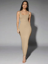 Rebecca Maxi Dress - Refined Style - Slim Fit - High Stretch Fabric Elasticity - Neckline Square Neck - Sleeveless - Backless, Rib - Knit