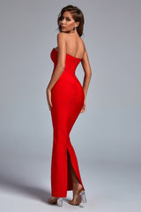 Rebecca Red Bandage Maxi Dress Elegant Silhouette Strapless Neckline Special Occasions High Quality Materials Vibrant Hue