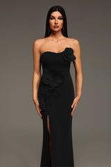 Rebekah Black Elegant Floral Strapless Slit Dress