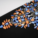 Rebekah Midi Dress Black Crystal Embellished Zippered Cuffs & Rear Slit