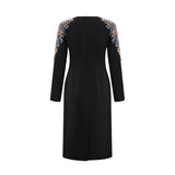 Rebekah Midi Dress Black Crystal Embellished Zippered Cuffs & Rear Slit
