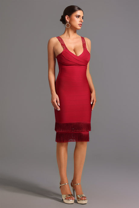 Red Bandage Mini Dress with Adalgisa in the spotlight
