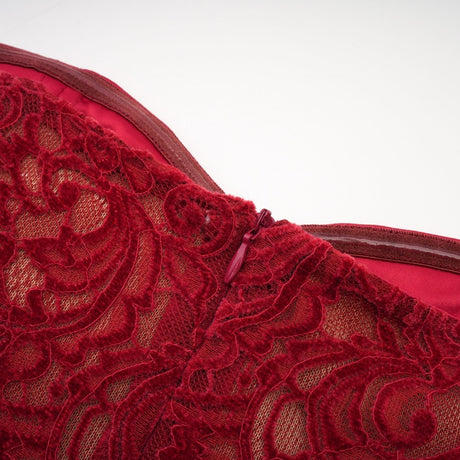 Red decorated midi dress Belle with gloves
