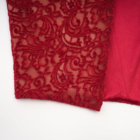 Red decorated midi dress Belle with matching gloves