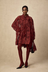Red floral lace tights with cut out details named Coline