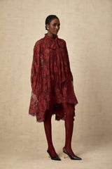 Red floral lace tights with cut out pattern named Coline