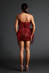 Red Glenda Strapless Diamond Setting Tassel Mini Dress
