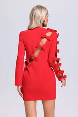Red Josie Bowknots Mini Dress with charming bowknot detailing on sleeves