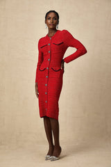 Red knit midi dress with embellishments named Faustine