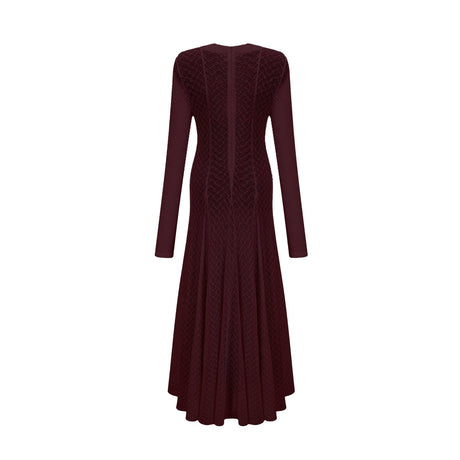 Red lace maxi dress with wavy pattern named Athena