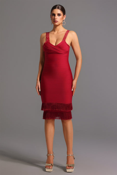 Red Loretta Sleeveless Tassel Bandage Mini Dress on Adalgisa