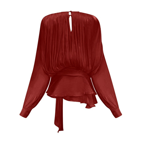 Red mini dress with full pleats and ruffles named Eugenie