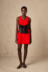 Red mini dress with Vneck and sequin bow detail