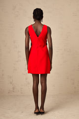 Red mini dress with Vneckline and sequin bow detail