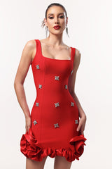 Red Nomi Sleeveless Diamond Flowers Mini Dress