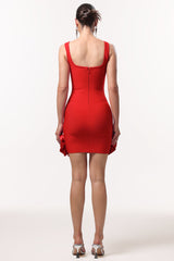 Red Nomi Sleeveless Diamond Flowers Mini Dress