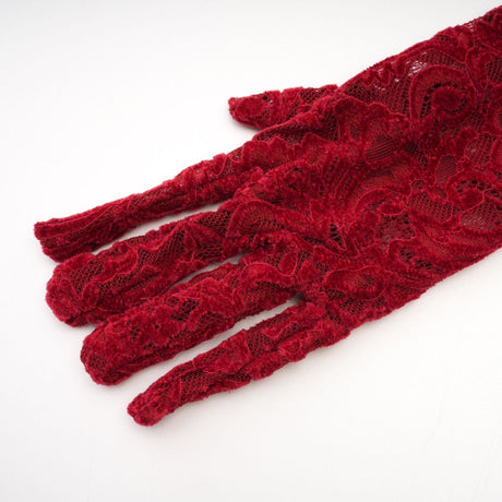 Red ornate midi dress Belle with gloves
