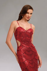Red Teresa Pearl Sequin Midi Dress with intricate pearl and sequin detailing