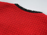 Red Tweed Chanel-Inspired Jacket and Skirt Set with Pocket Bows