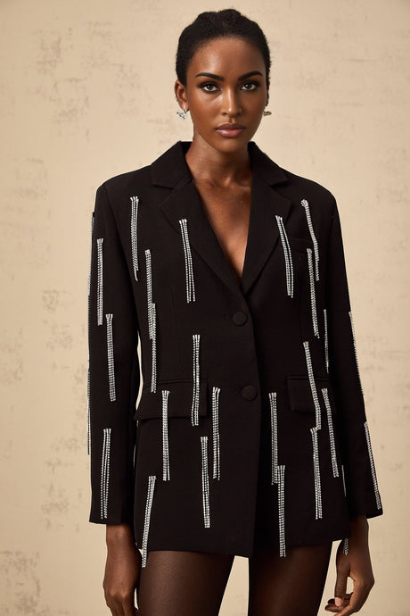 Regina black blazer with crystal tassels
