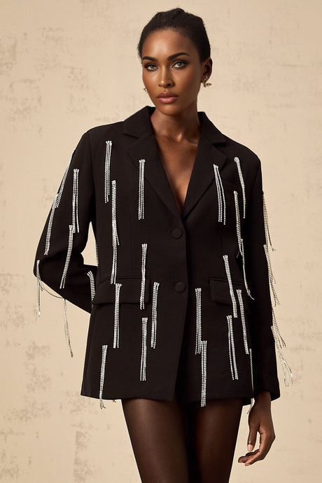 Regina black blazer with crystal tassels