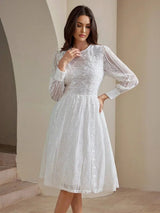 Remi Midi Dress - Round Neck - Bishop Sleeve - High Waist - Elegant - Colorblock
