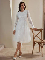 Remi Midi Dress - Round Neck - Bishop Sleeve - High Waist - Elegant - Colorblock