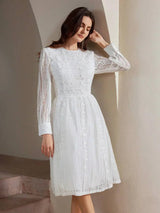 Remi Midi Dress - Round Neck - Bishop Sleeve - High Waist - Elegant - Colorblock