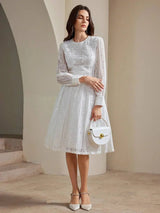 Remi Midi Dress - Round Neck - Bishop Sleeve - High Waist - Elegant - Colorblock