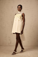 Remi Mini Dress Bow Detailing A - Line Thigh Length Neutrals