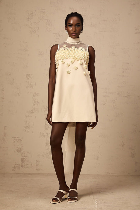 Remi Mini Dress Bow Detailing A - Line Thigh Length Neutrals