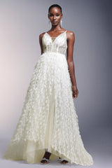 Remi White Sequin Feather Maxi Dress