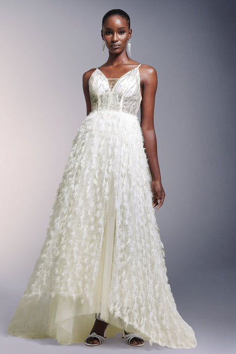 Remi White Sequin Feather Maxi Dress