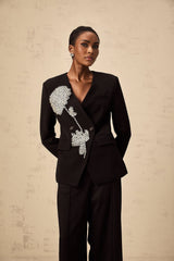 Renata Blazer Renata Floral Crystal Embellished Black Double Breasted