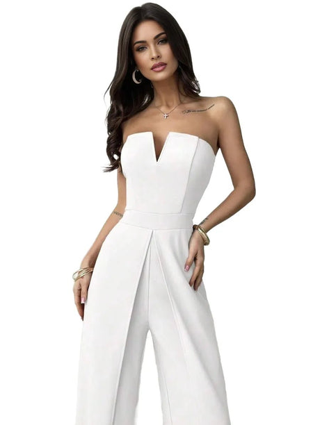 Renata Jumpsuit - Refined Style - Regular Fit - Long Length - Medium Stretch Elasticity - Sleeveless - Neckline Strapless - Knitted Fabric
