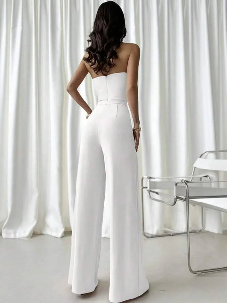 Renata Jumpsuit - Refined Style - Regular Fit - Long Length - Medium Stretch Elasticity - Sleeveless - Neckline Strapless - Knitted Fabric