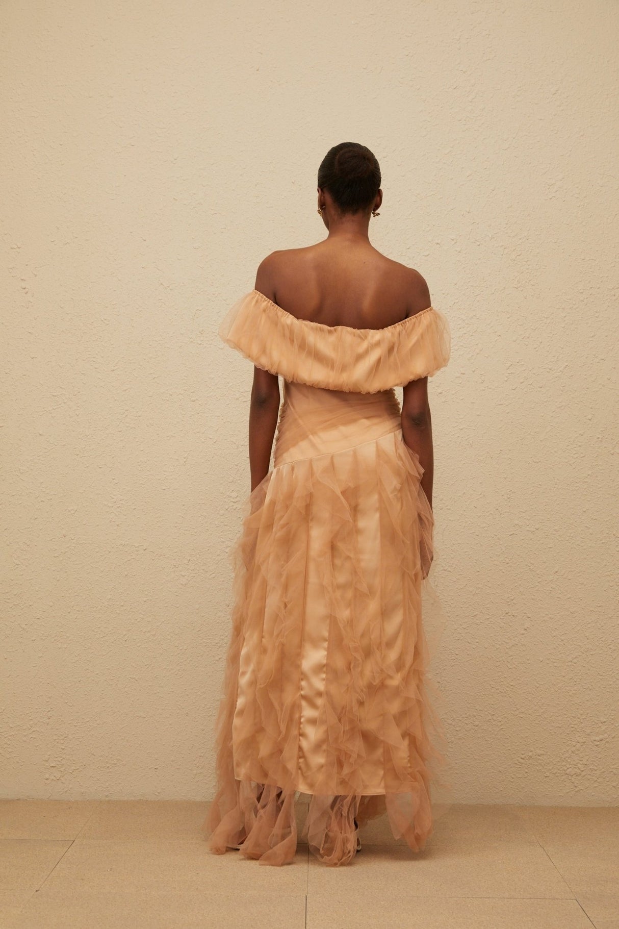 Renata Maxi Dress - Off - Shoulder - Strapless - Boned Bodice - Ruffled Tulle Detail