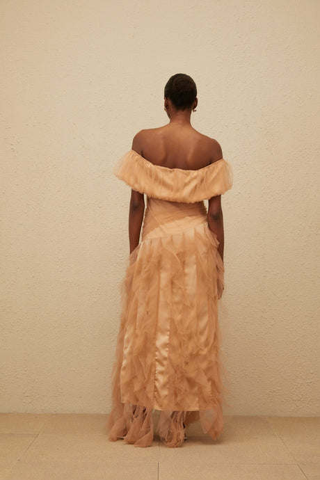 Renata Maxi Dress - Off - Shoulder - Strapless - Boned Bodice - Ruffled Tulle Detail