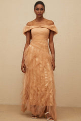 Renata Maxi Dress - Off - Shoulder - Strapless - Boned Bodice - Ruffled Tulle Detail
