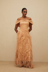 Renata Maxi Dress - Off - Shoulder - Strapless - Boned Bodice - Ruffled Tulle Detail