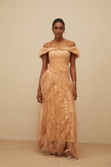 Renata Maxi Dress - Off - Shoulder - Strapless - Boned Bodice - Ruffled Tulle Detail
