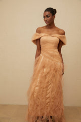 Renata Maxi Dress - Off - Shoulder - Strapless - Boned Bodice - Ruffled Tulle Detail