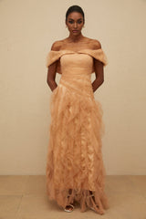Renata Maxi Dress - Off - Shoulder - Strapless - Boned Bodice - Ruffled Tulle Detail