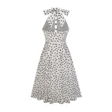 Renata Midi Dress White & Black Polka - Dot Bow Cut - Out