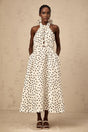 Renata Midi Dress White & Black Polka - Dot Bow Cut - Out