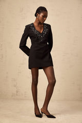 Renata Mini Dress Black Crystal Plunge ALine