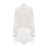 Renée white ruffled mini shirt dress