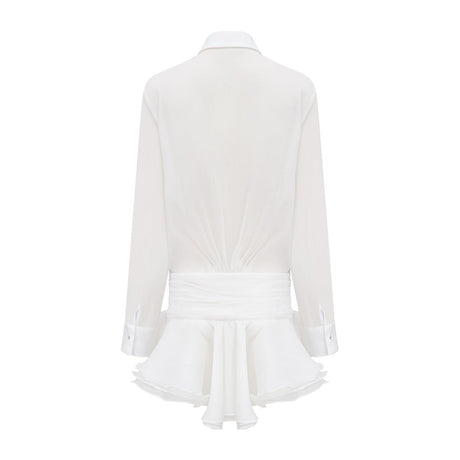 Renée white ruffled mini shirt dress