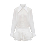 Renée white ruffled mini shirt dress
